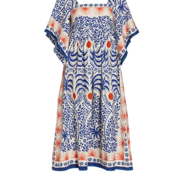 FARM Rio Dresses & Skirts - FARM Rio White Maxi Dress with Blue and Orange Botanical Motif